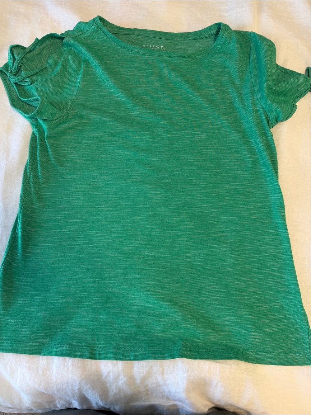 Talbots Emerald Green Short Sleeve Tee with Ruffle Sleeves